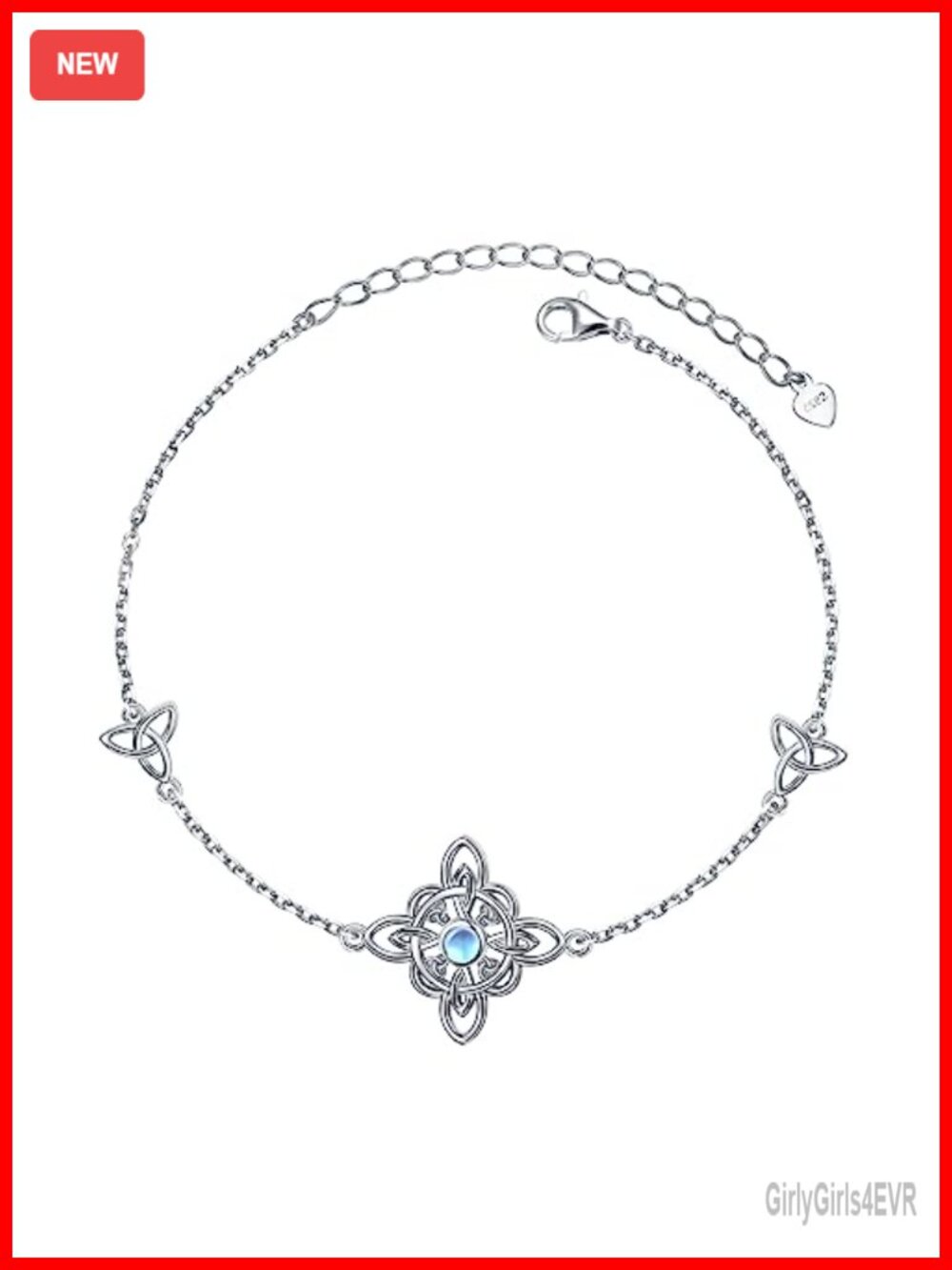925 Sterling Silver Celtic Knot Bracelet Created Moonstone Lobster Clasp